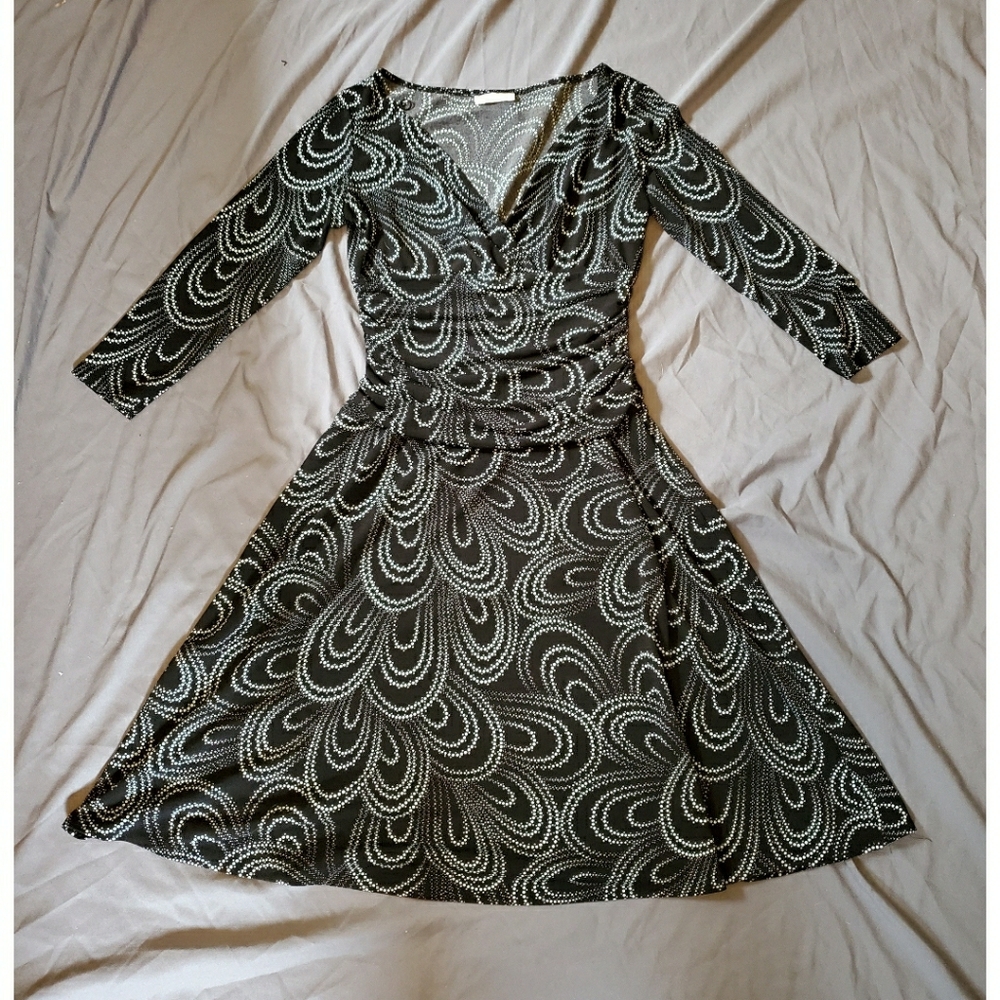 London Times 3/4 sleeve dress black w light blue